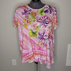 Time and Tru Plus Size 3XL Floral Pullover Top Rhinestone Accents Lightweight